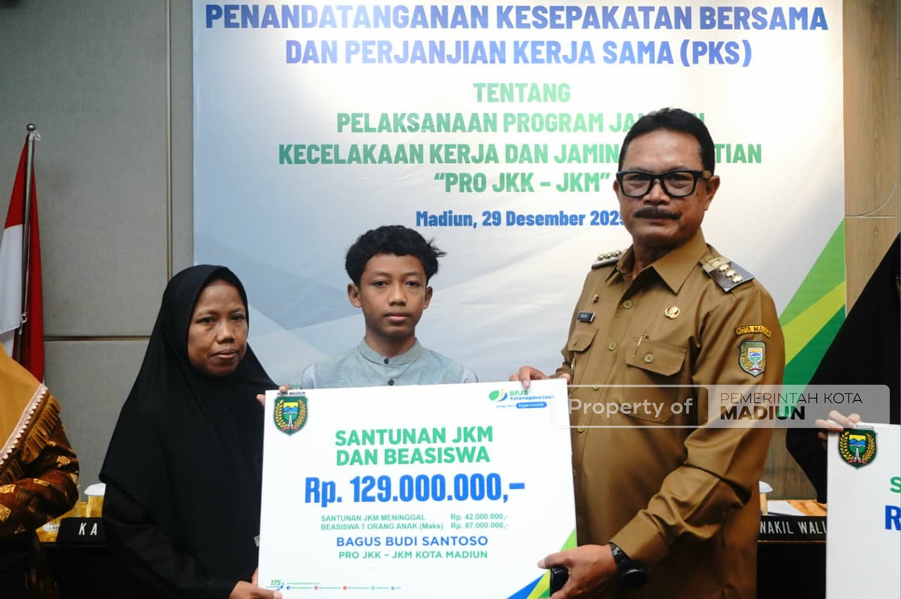 Teken Kerja Sama Pro JKK-JKM, Pemkot Madiun Pastikan Tenaga Kerja di Kota Madiun Terlindungi
